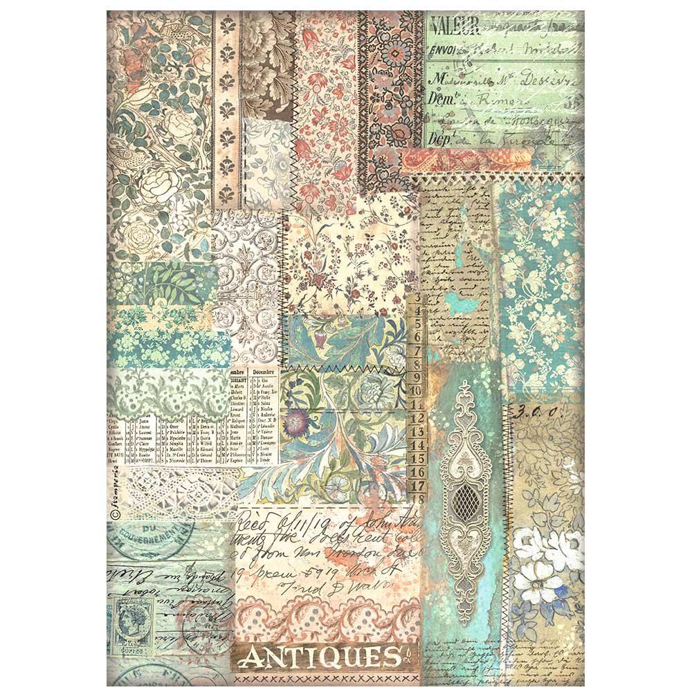Carta di riso Brocante Antiques patchwork di stoffe Stamperia