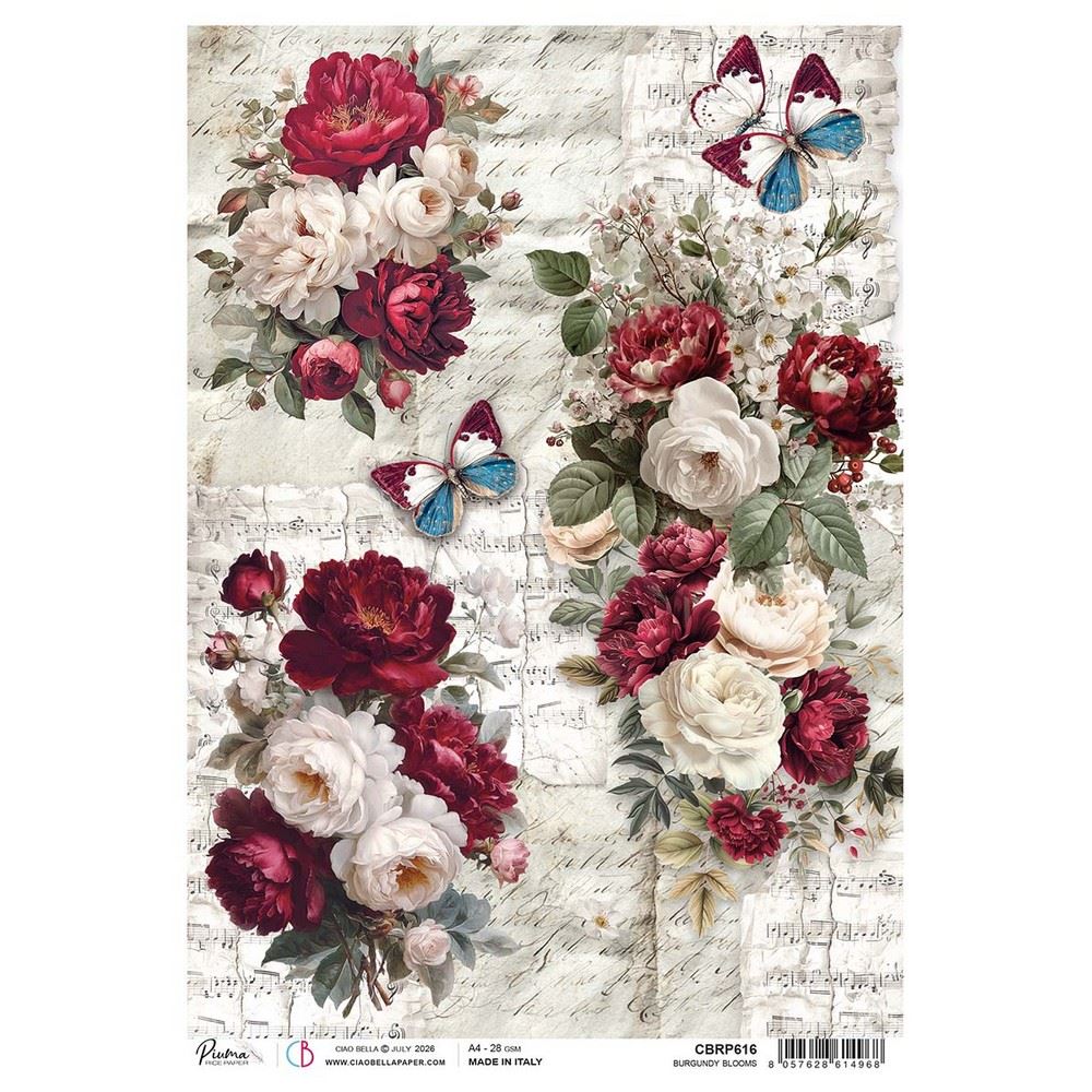 Carta di riso Burgundy blooms Bohemian Burgundy 