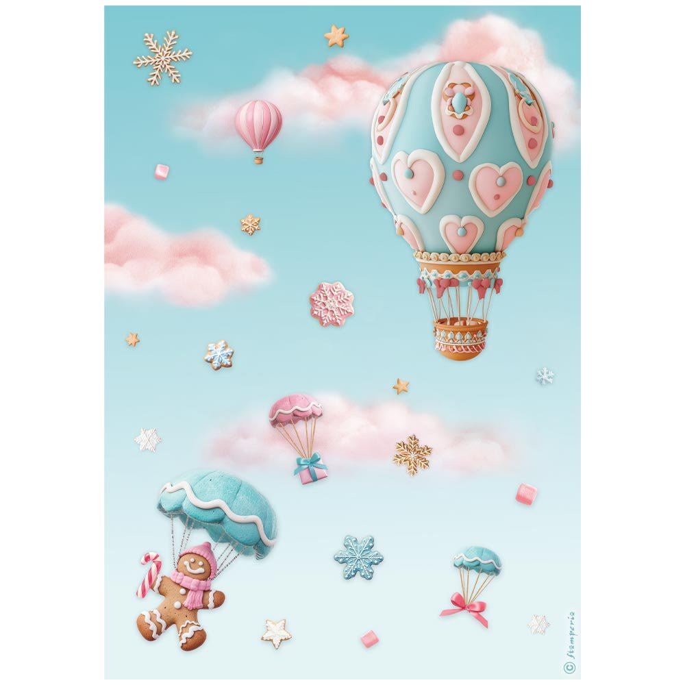 Carta di riso Candy Christmas mongolfiere Stamperia