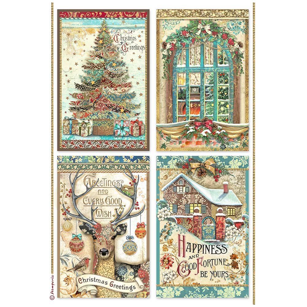 Carta di riso Christmas Greetings 4 cards Stamperia
