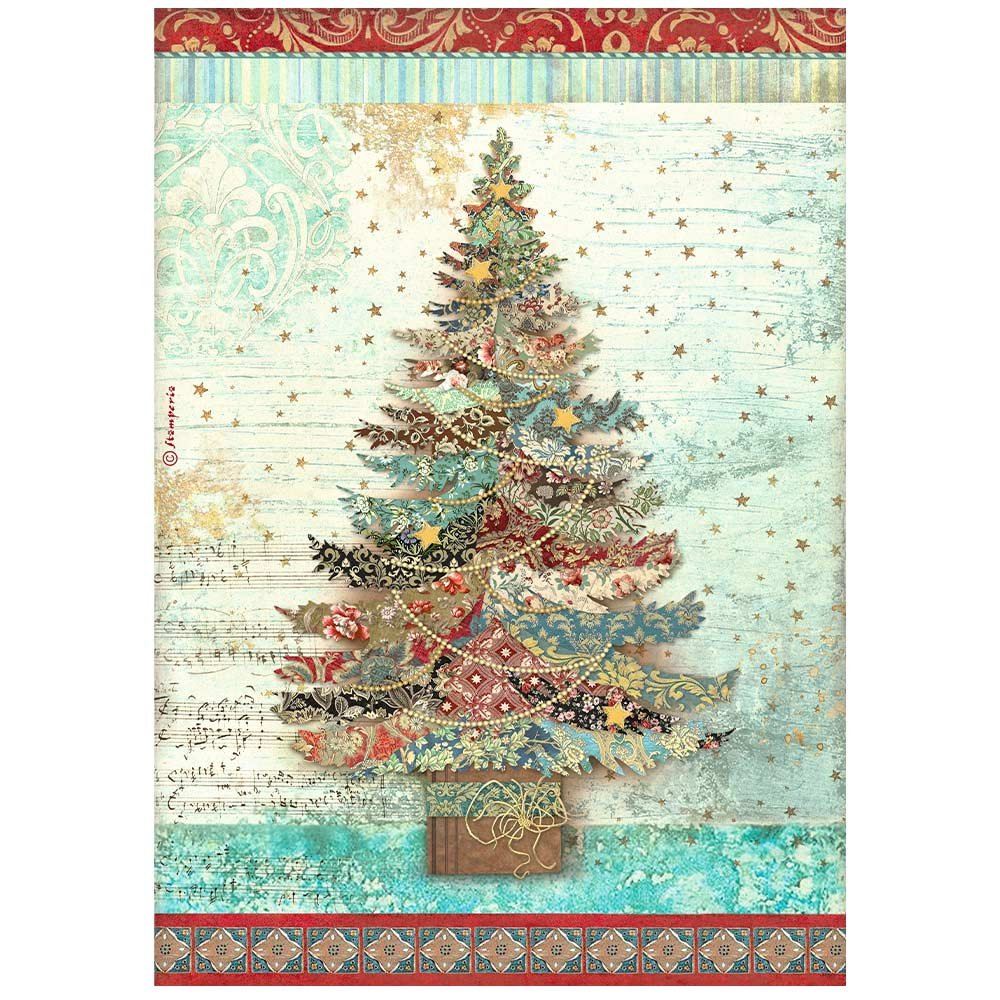 Carta di riso Christmas Greetings albero Stamperia