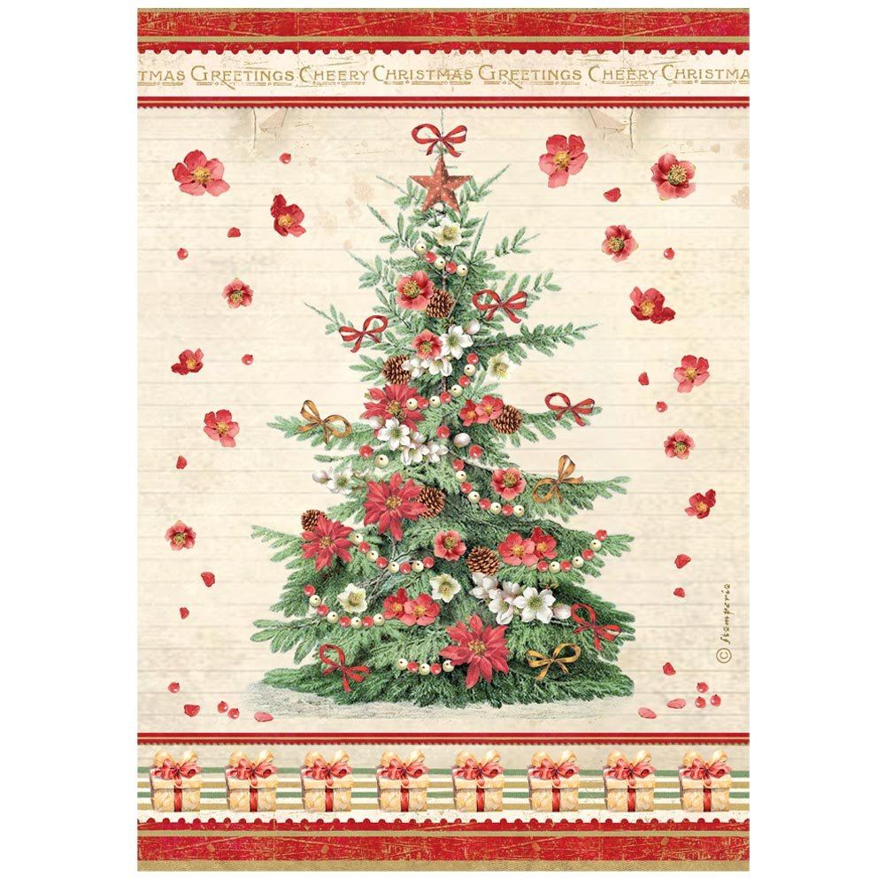 Carta di riso Classic Christmas albero Natale Stamperia