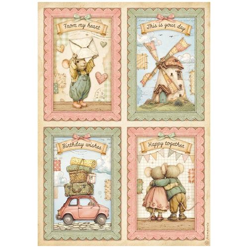 Carta di riso Cozy Family 4 cards Stamperia