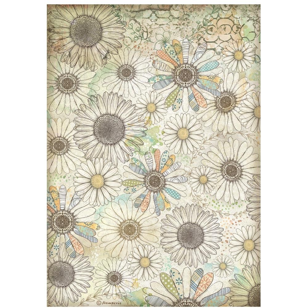 Carta di riso Daisy Art sfondo stilizzato margherite Stamperia