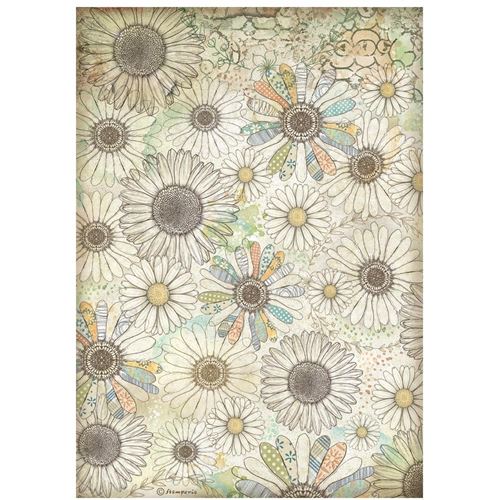 Carta di riso Daisy Art sfondo stilizzato margherite Stamperia