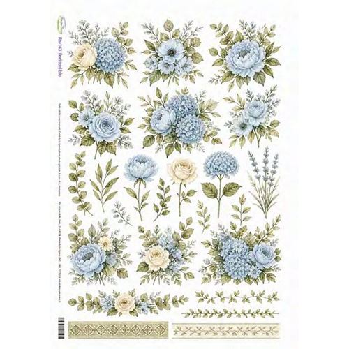 Carta di riso Fiori Toni Blu