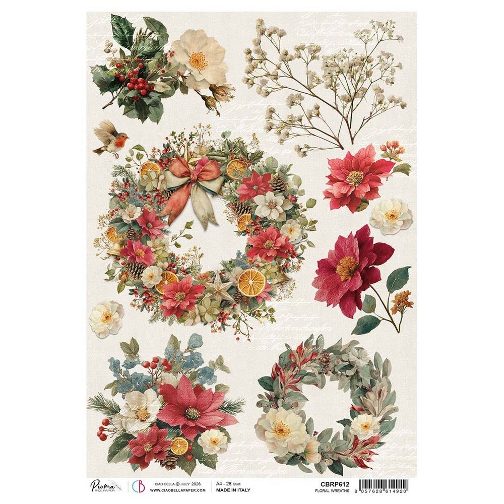 Carta di riso Floral wreaths Merry & Bright