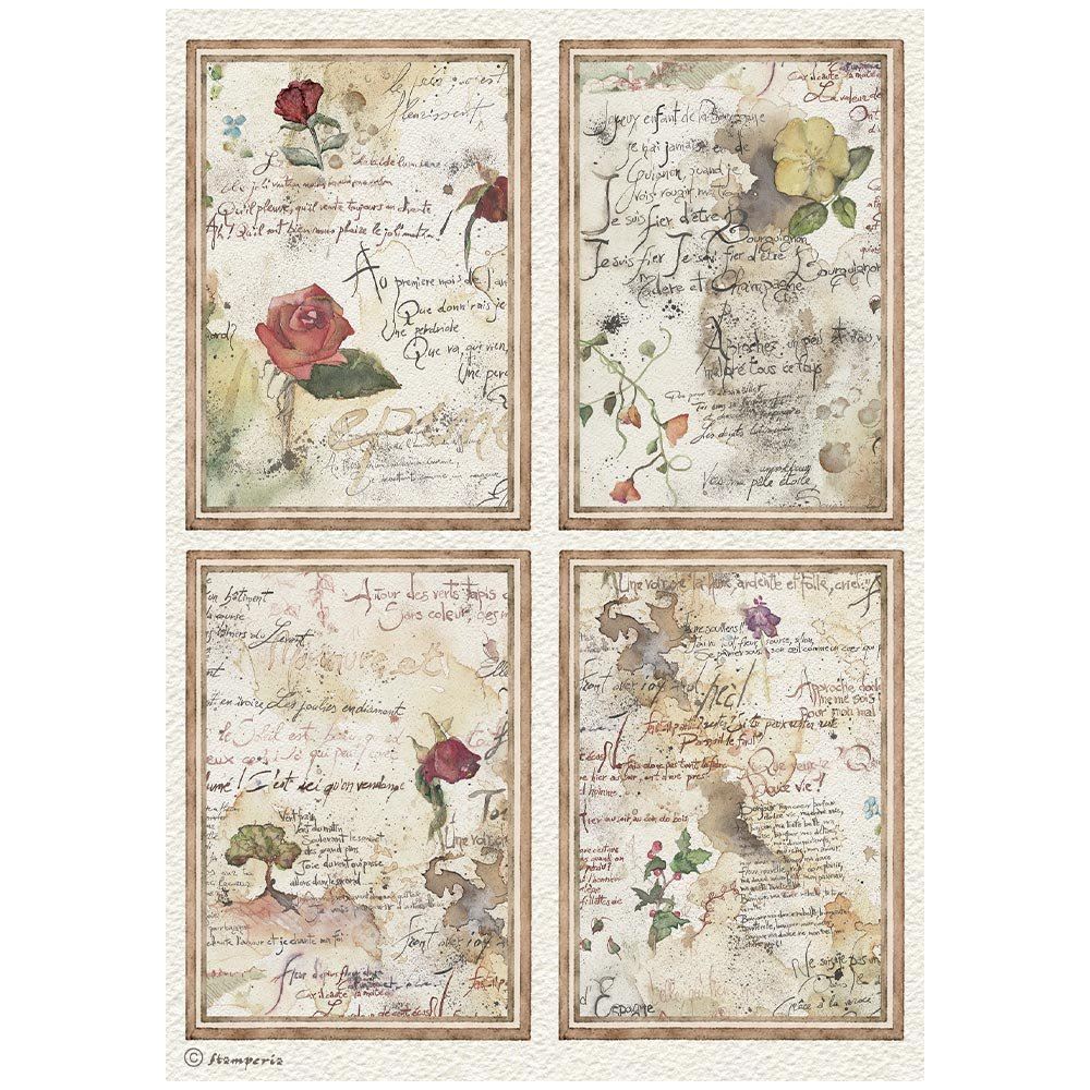 Carta di riso Flowers and Poems 4 cards Stamperia