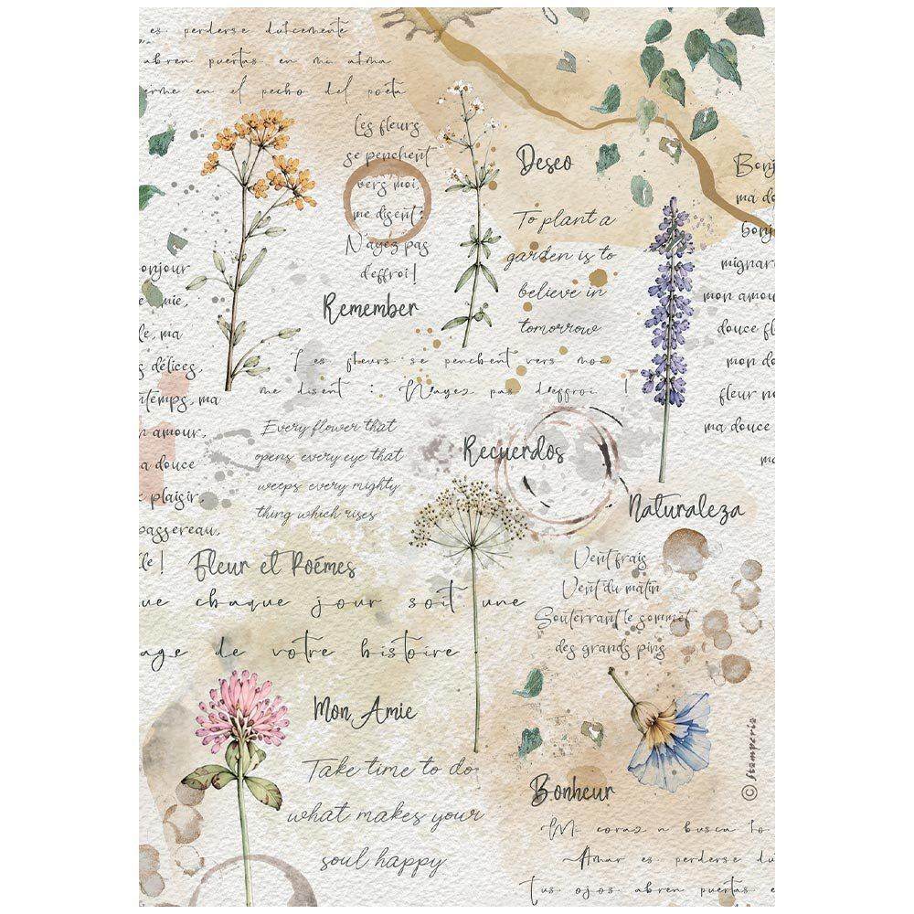 Carta di riso Flowers and Poems fiori e scritte Stamperia