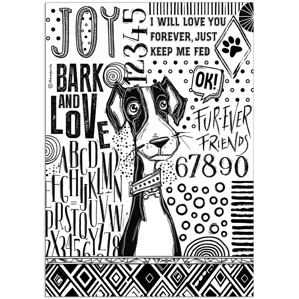 Carta di riso Furry Friends bianco e nero cane Stamperia