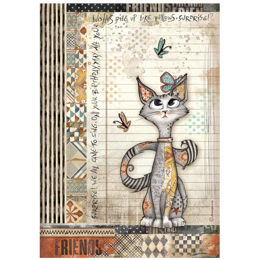 Carta di riso Furry Friends gatto e farfalla Stamperia