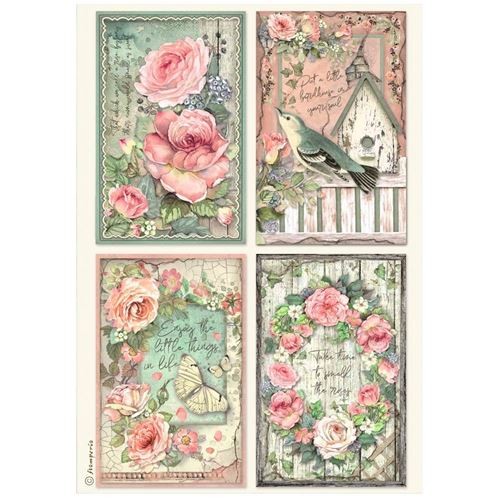 Carta di riso House of Roses 4 cards Stamperia