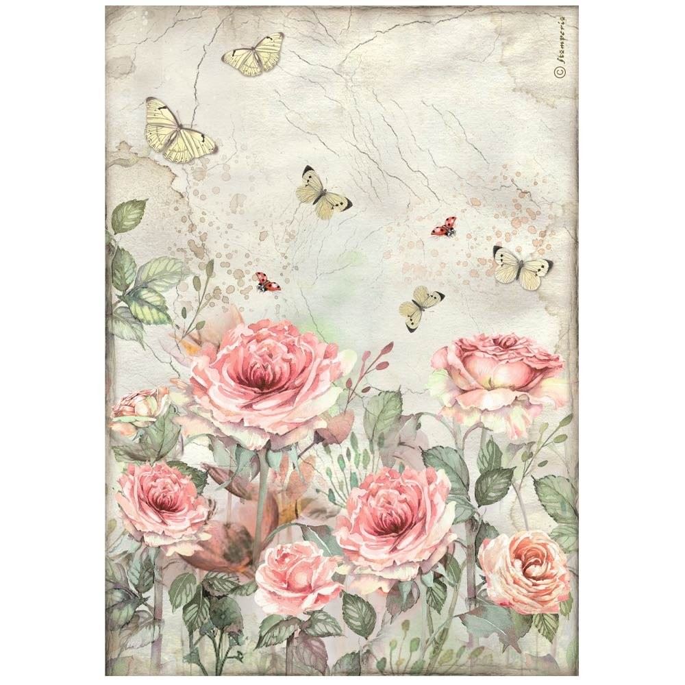 Carta di riso House of Roses rose e farfalle Stamperia