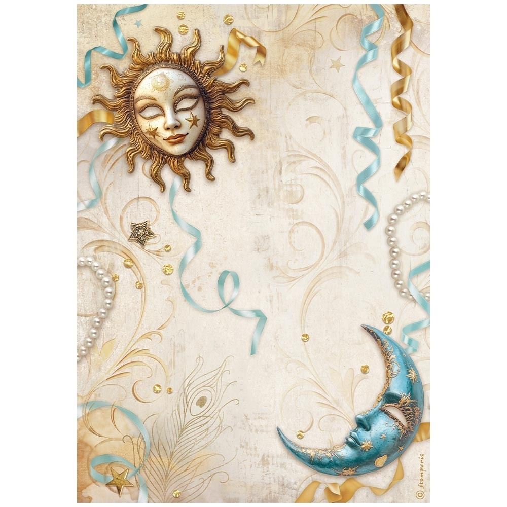Carta di riso Masquerade sole e luna Stamperia