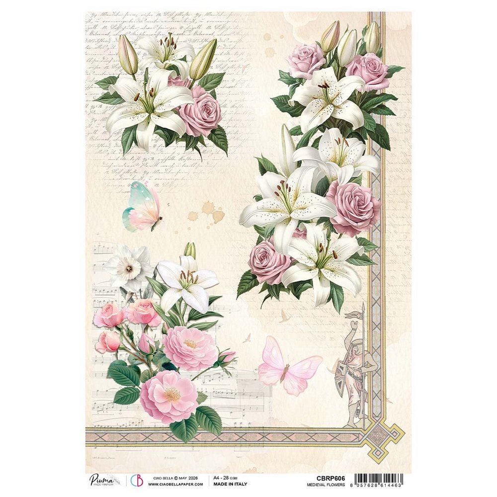 Carta di riso Medieval Flowers Courtly Love