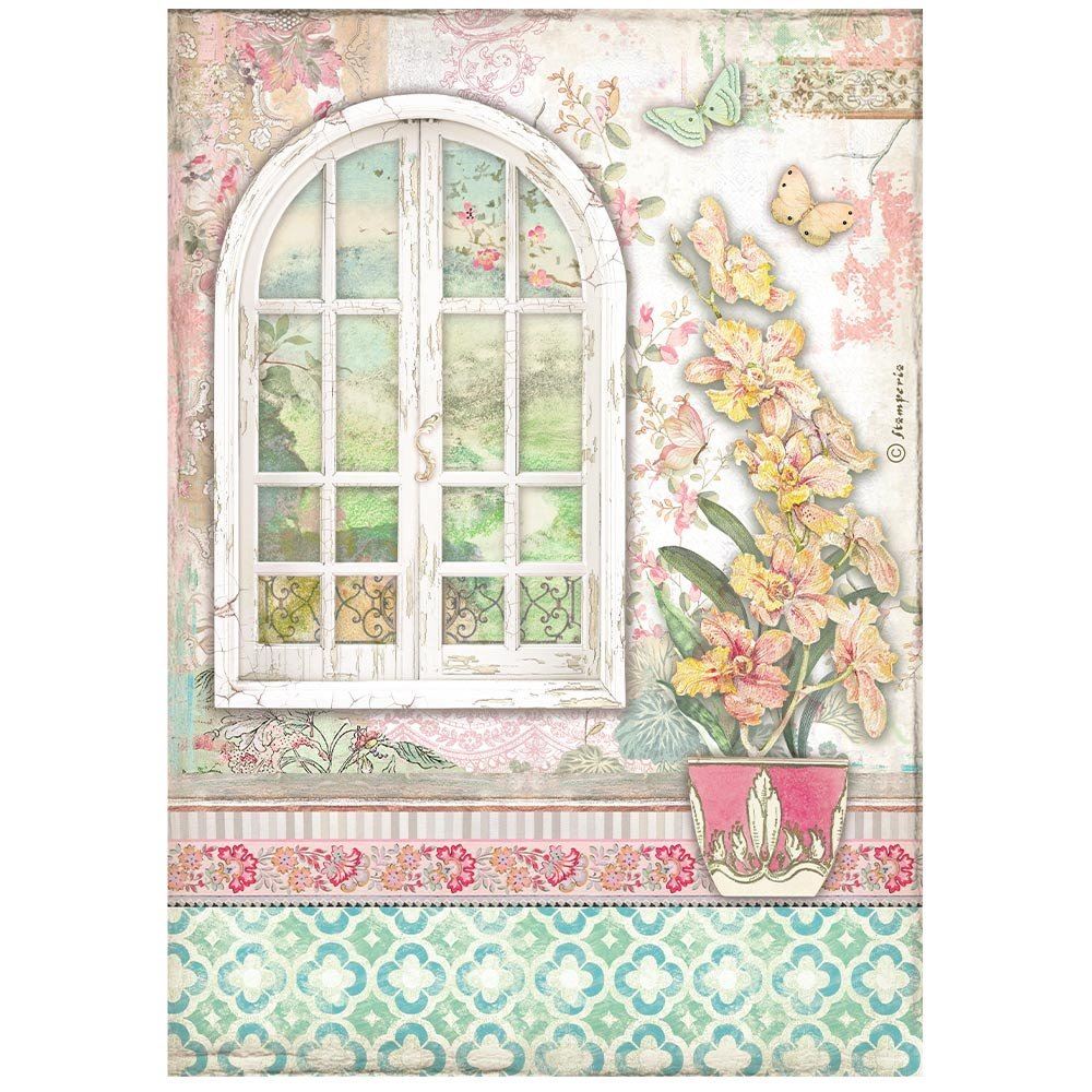 Carta di riso Orchids and Cats finestra Stamperia