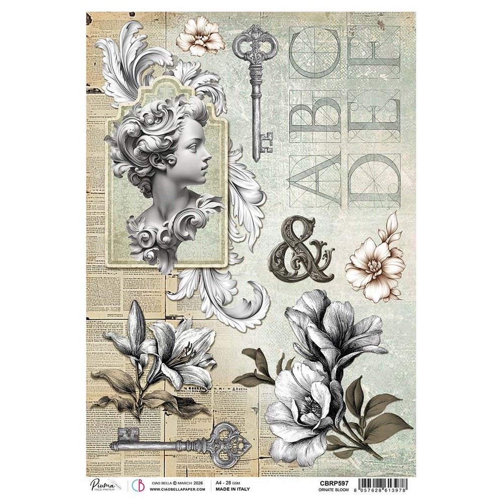 Carta di riso Ornate Bloom Typographic