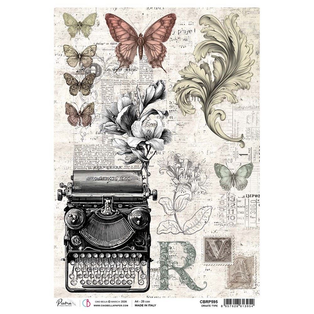 Carta di riso Ornate Type Typographic