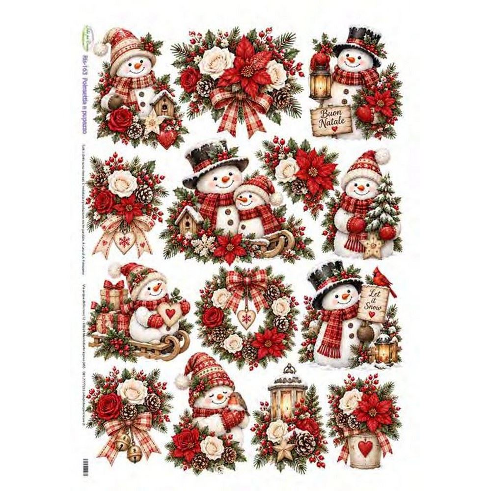 Carta di riso Poinsettia e pupazzo