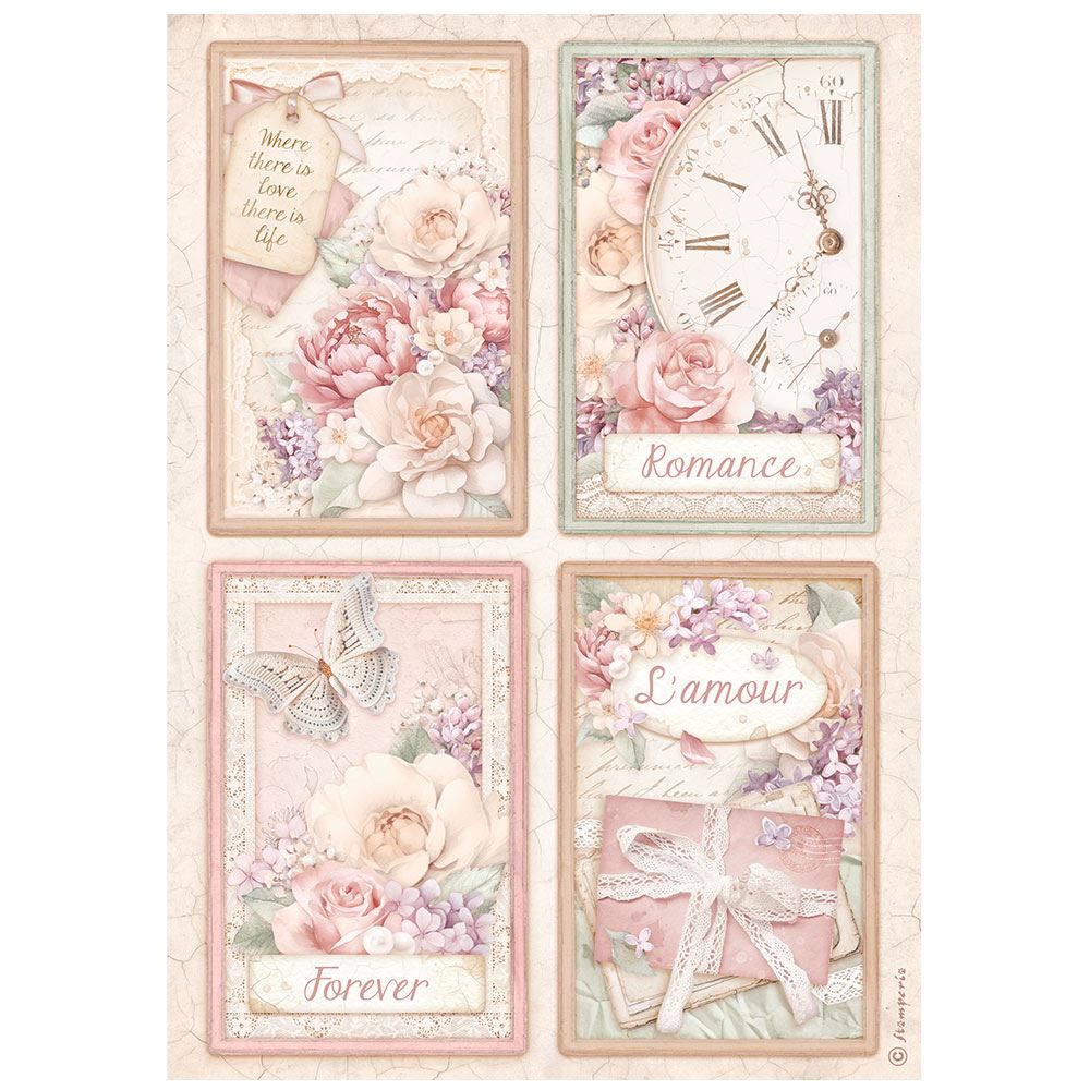 Carta di riso Romance Forever 4 cartoline Stamperia