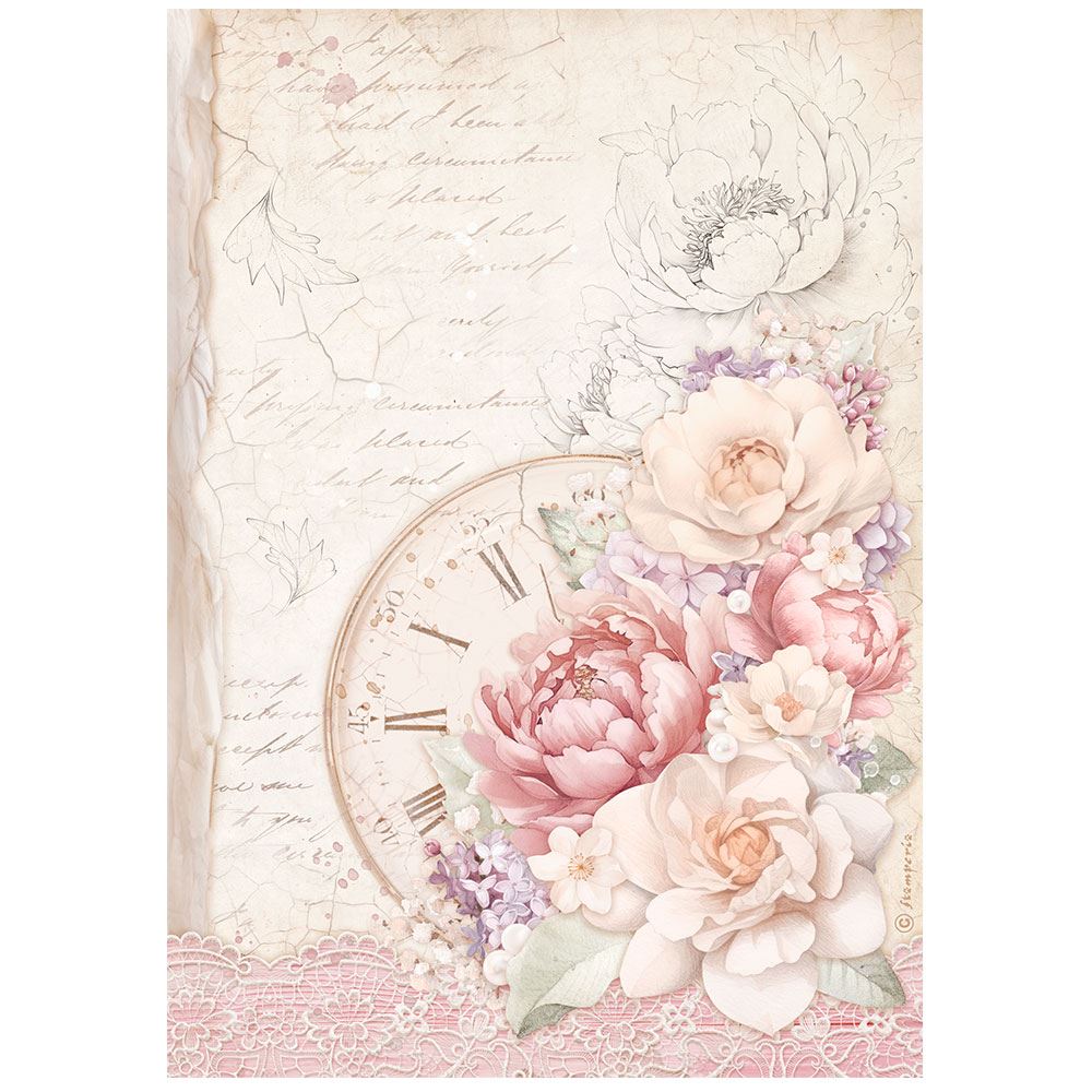 Carta di riso Romance Forever orologio Stamperia