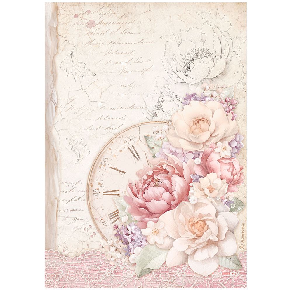 Carta di riso Romance Forever orologio Stamperia