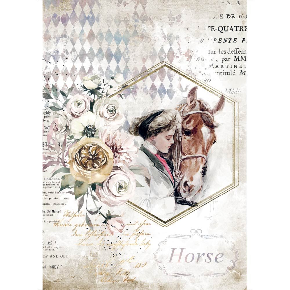 Carta di riso Romantic Horses cornice lady