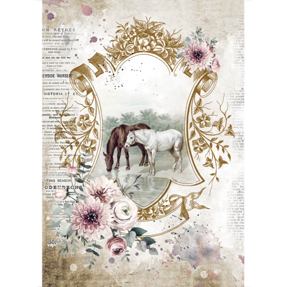 Carta di riso Romantic Horses lago con cavalli