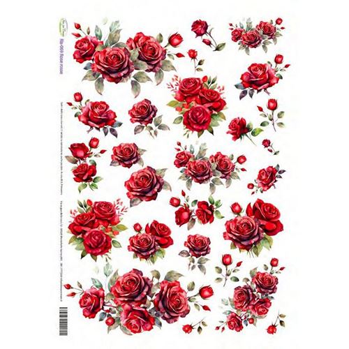 Carta di riso Rose Rosse con foglie