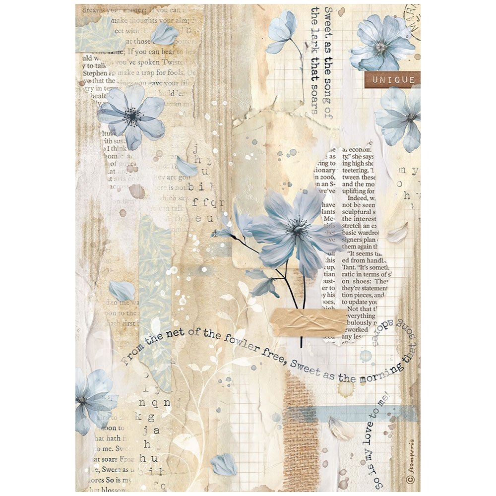 Carta di riso Secret Diary blue fiore Stamperia