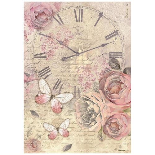 Carta di riso Shabby Rose orologio Stamperia