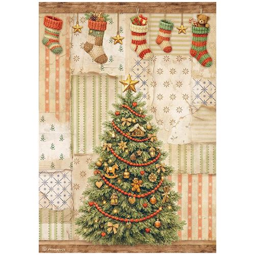 Carta di riso Silent Night Albero Natale Stamperia