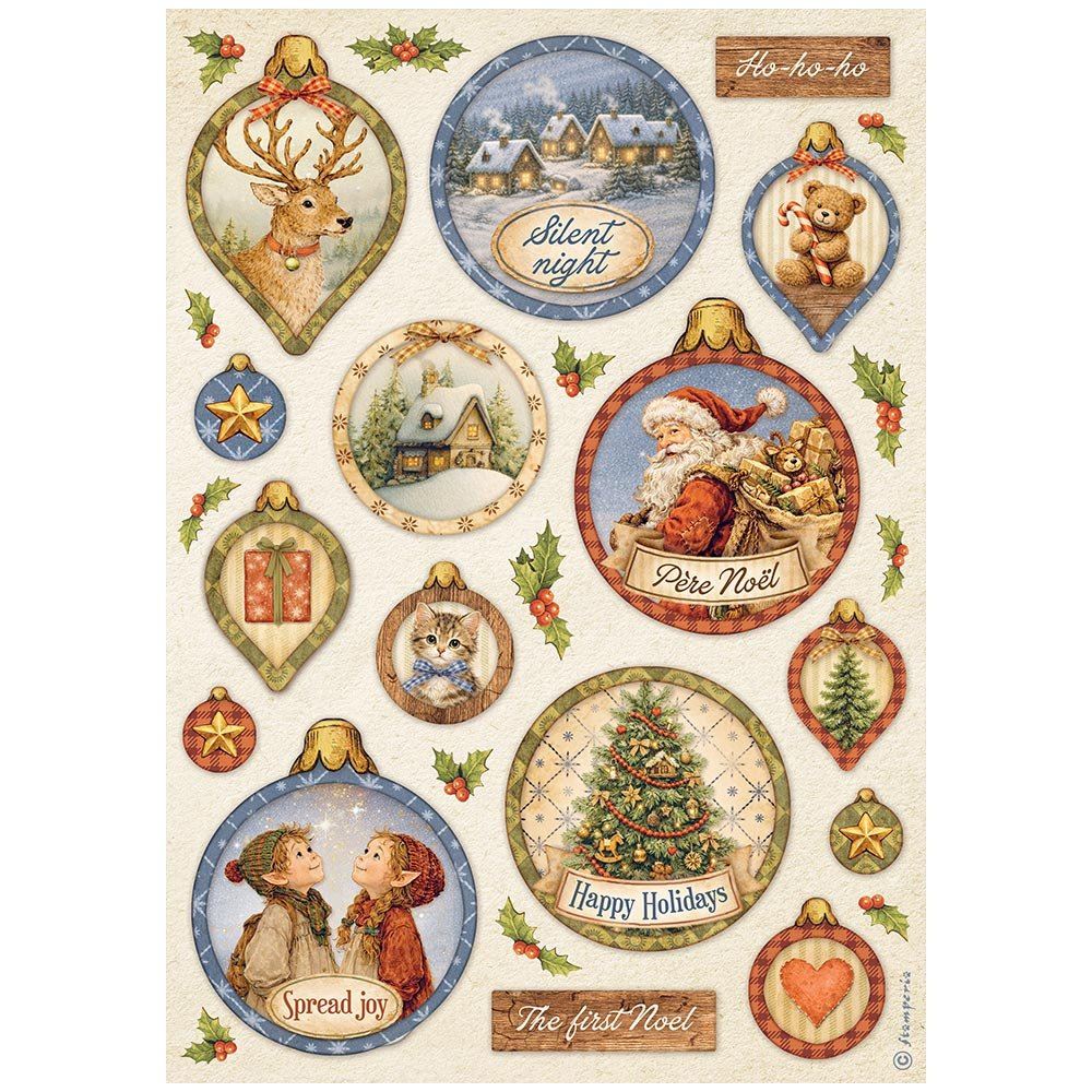 Carta di riso Silent Night palline Natale Stamperia