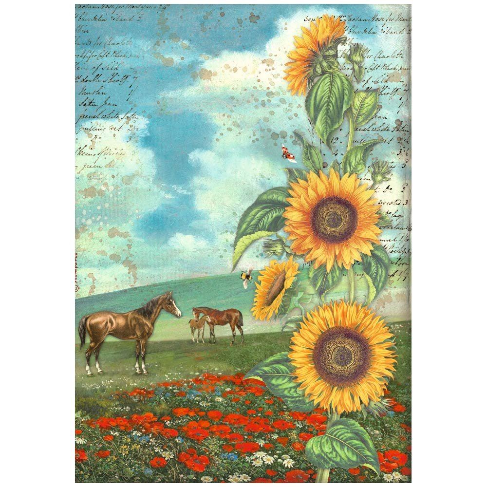Carta di riso Sunflower Art e cavalli Stamperia