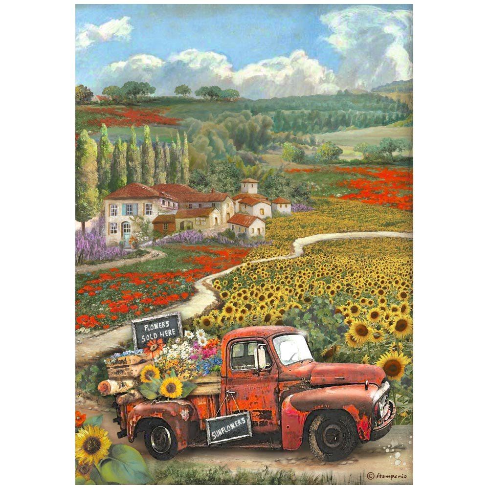 Carta di riso Sunflower Art vintage car Stamperia