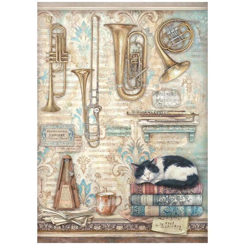 Carta di riso Symphony trombe e gatto Stamperia