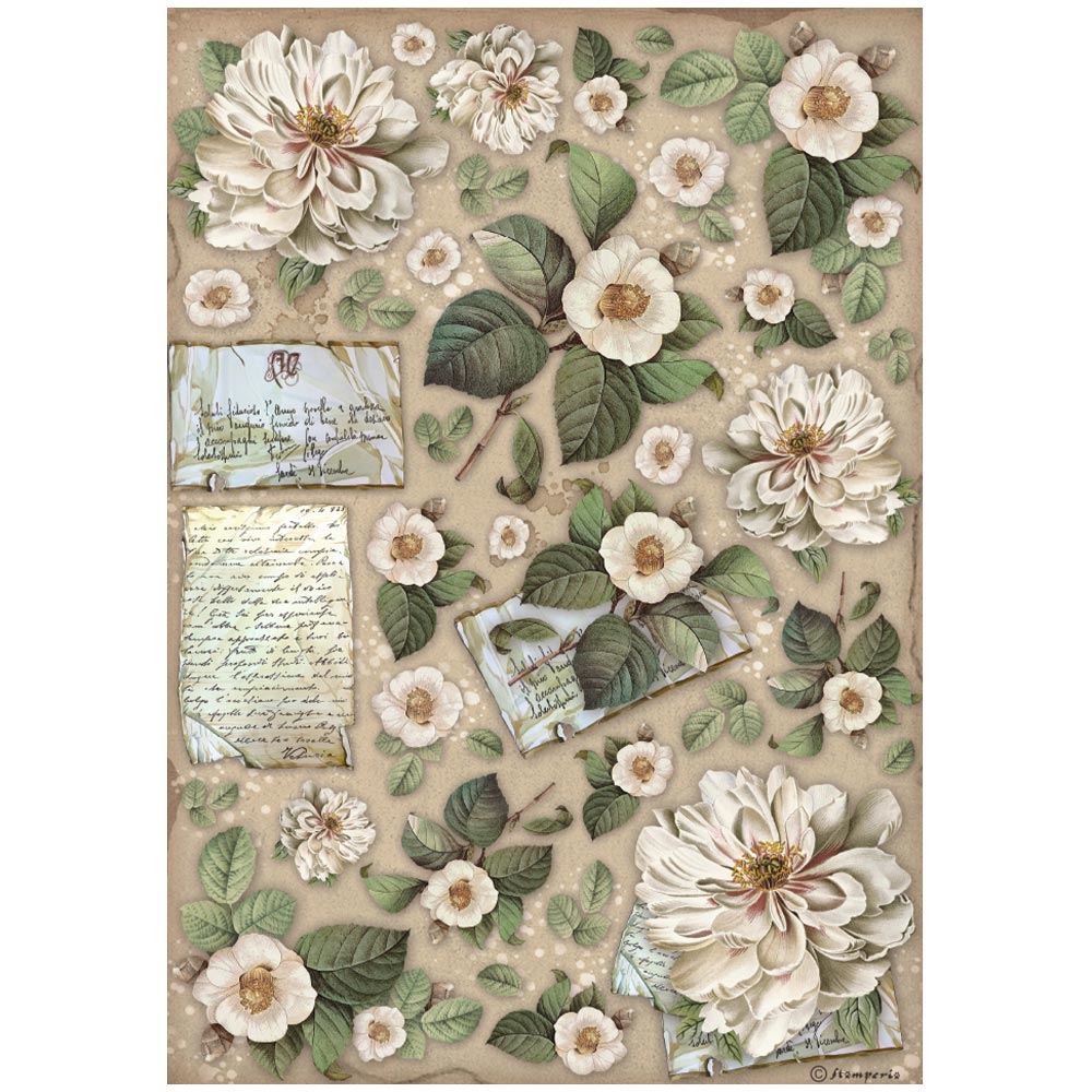 Carta di riso Vintage Library fiori e lettere Stamperia