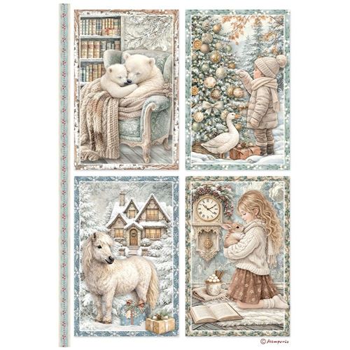 Carta di riso White Christmas 4 cards Stamperia