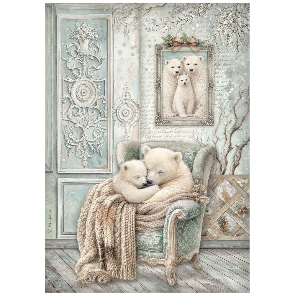Carta di riso White Christmas orsetti Stamperia