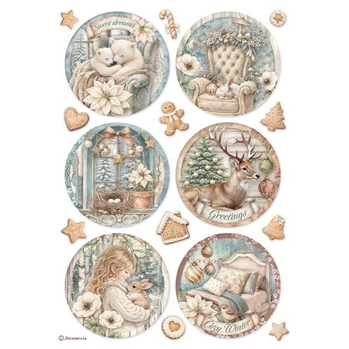 Carta di riso White Christmas tondi Stamperia