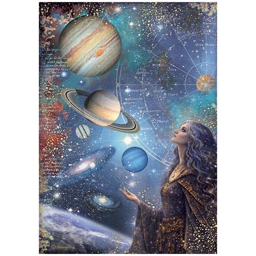 Carta di riso White Cosmos pianeti Stamperia