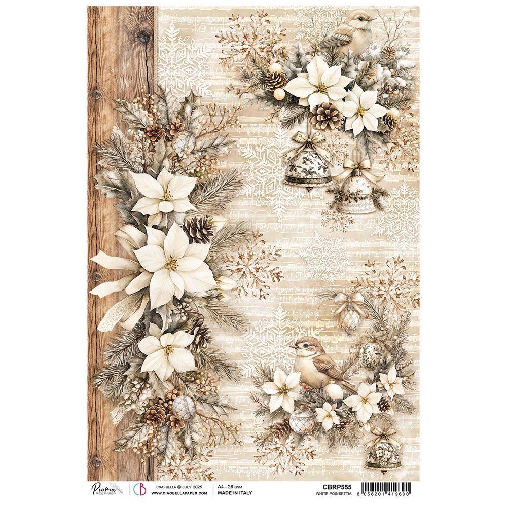 Carta di riso White Poinsettia Winter Season