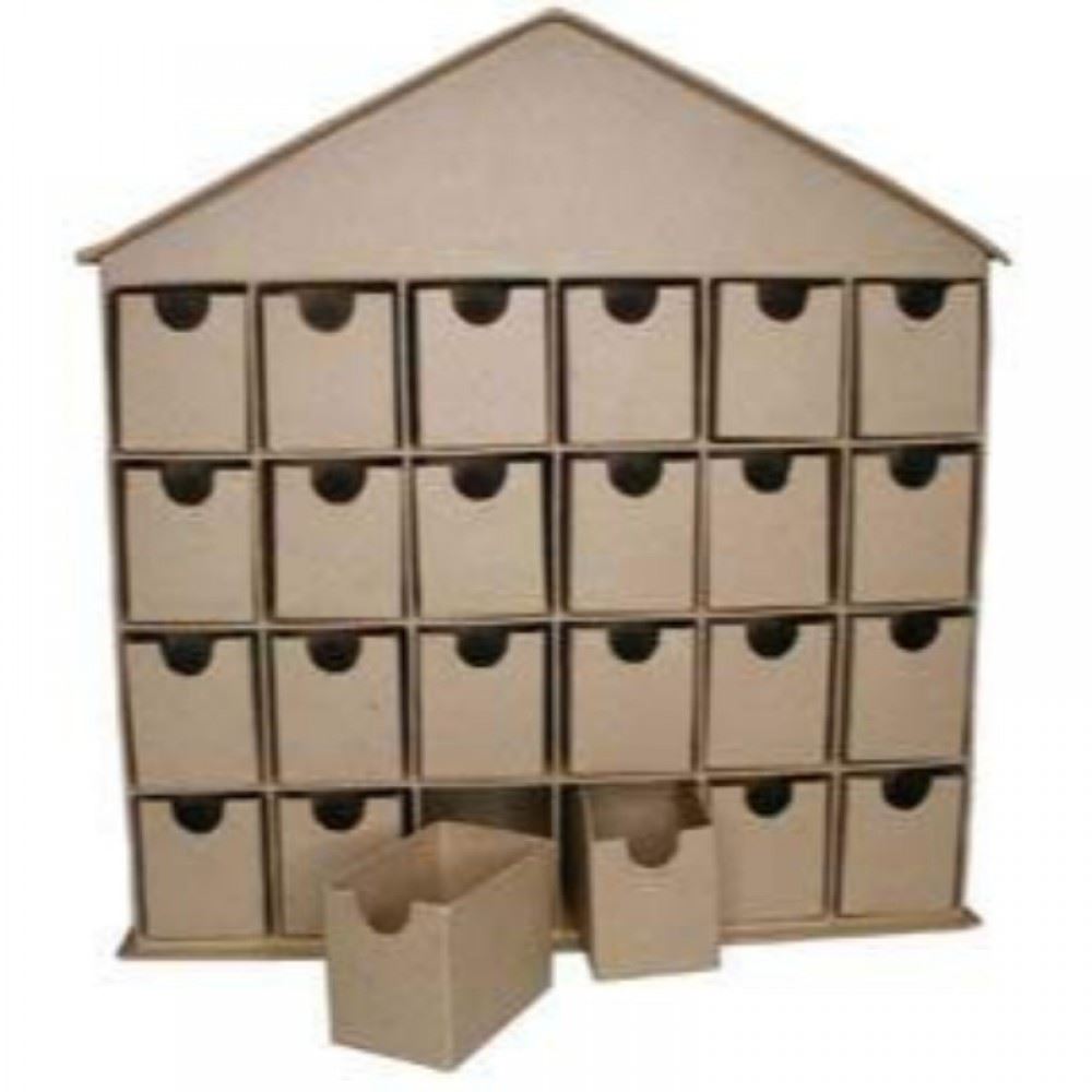 Casetta in cartone con 24 scatoline Calendario dell'Avvento