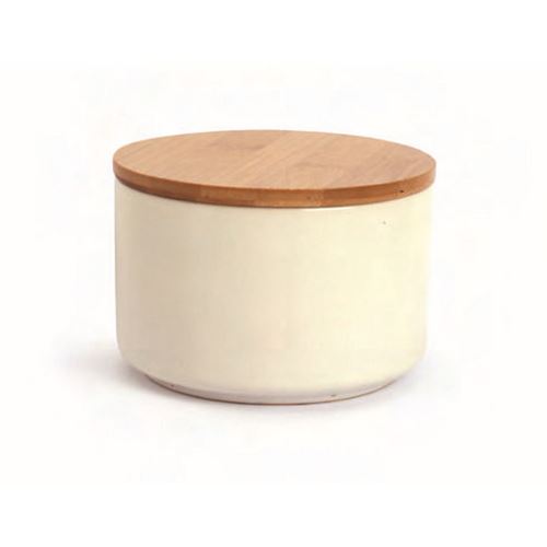 Contenitore in Ceramica Bianco e coperchio in bambù