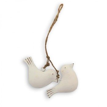 Coppia di uccellini in metallo bianco