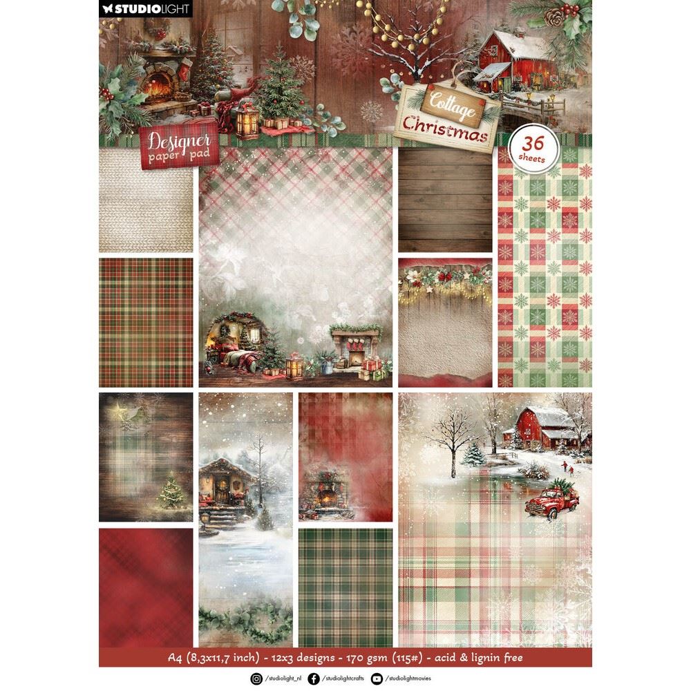 Cottage Christmas A4 Designer Paper Pad Backgrounds