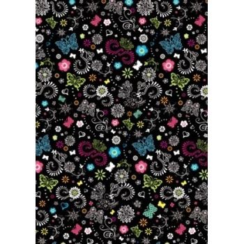 Feltro Decor Fiori e farfalle fondo nero