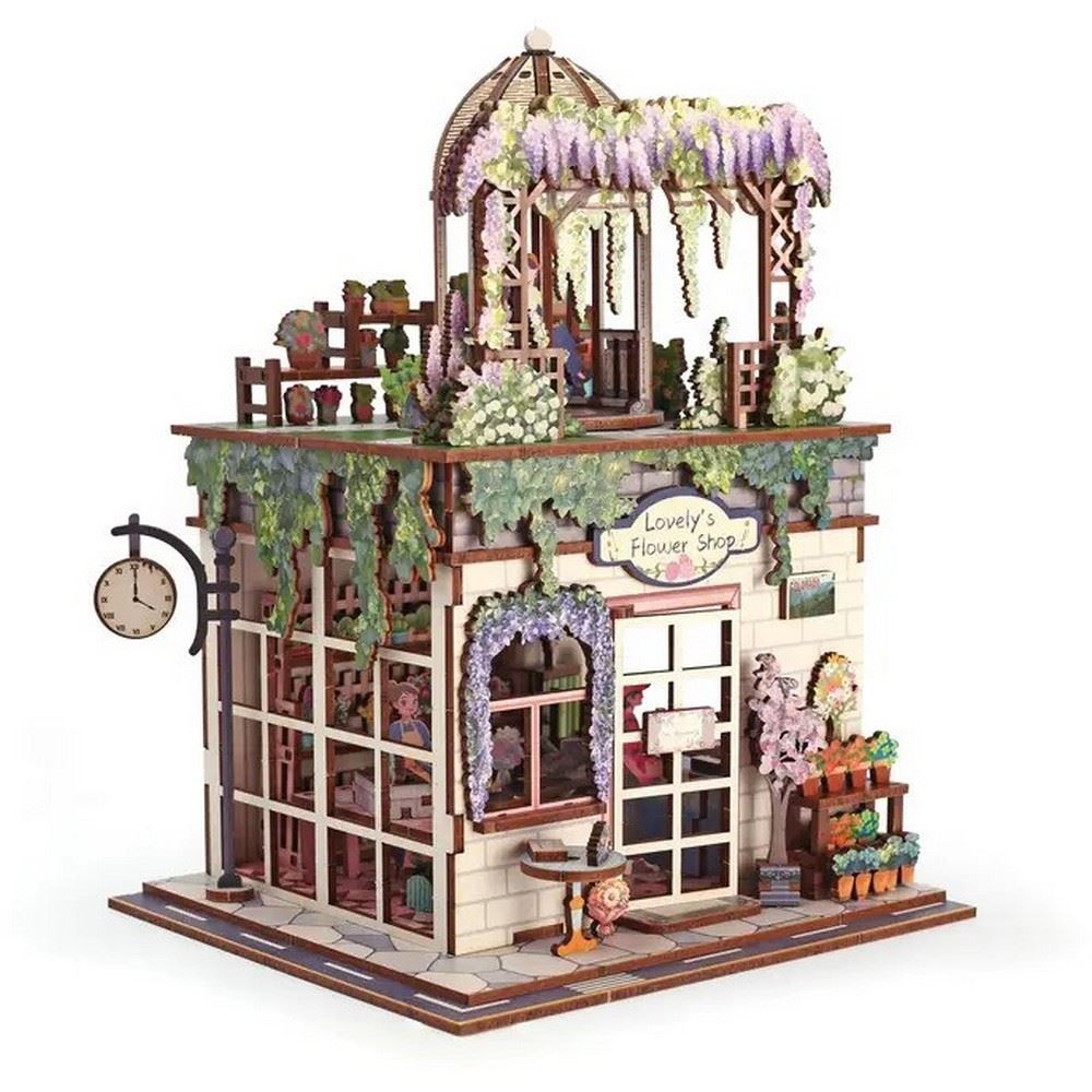 Flower Shop My Little Negozio di Fiori in Miniatura 3D in legno con luci led