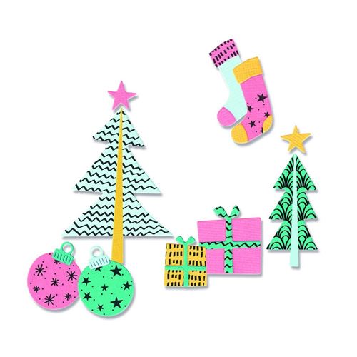 Fustella Natalizia Con Babbo Natale, Renne E Albero - Dimensioni 10,2x7,4 Cm - Compatibile Con Sizzix Big Shot