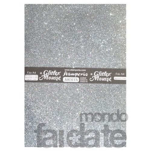 Glitter Mousse Argento con retro adesivo